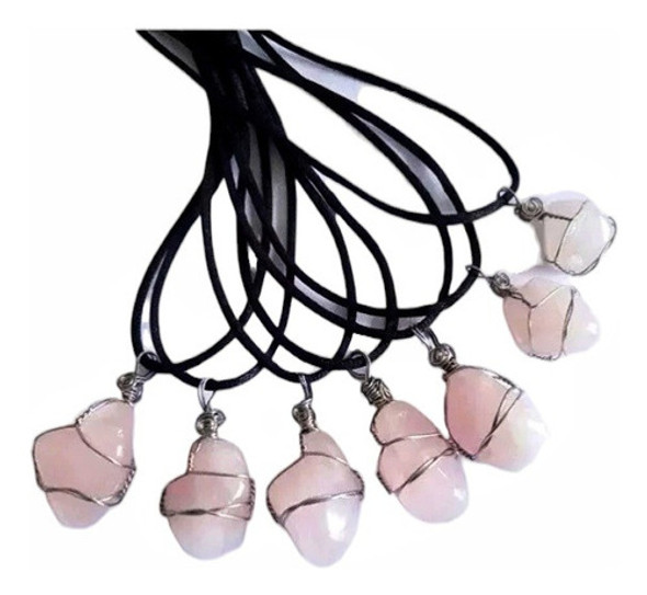 Collar Con Cuarzo Rosa. Regulable En Acero. Piedra Del Amor. 0