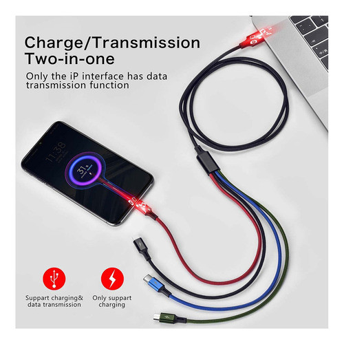Minlu - Cable De Carga Multi Usb 4a, 4 En 1, Con Adaptador D 1