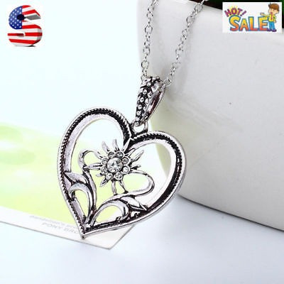 Mujeres Retro Plateado Antiguo Regalo Collar De Amor Corazón 0
