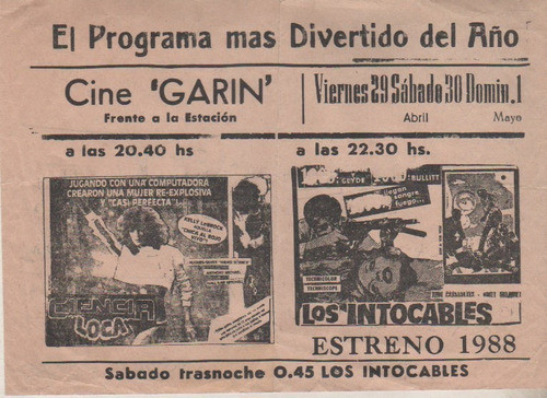 Antiguo Programa Cine ** Garin  ** Año 1988 0