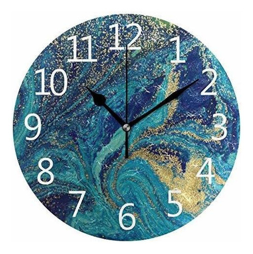 Reloj De Pared Suabo Numeros Arabigos Diseño Marmol Azul 0