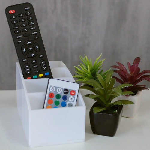 Porta Controle Remoto 04 Divisões Em Acrílico Branco 1