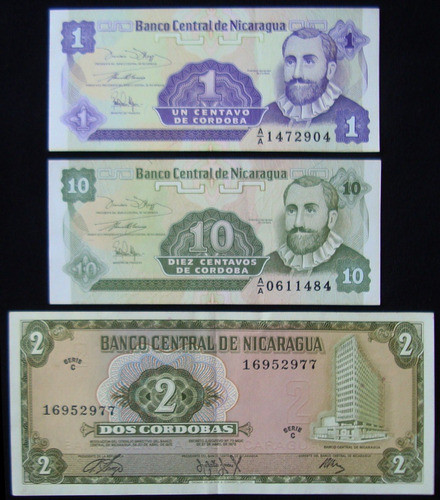 Antiguos Billetes Nicaragua S/ Circ. (los 3 Billetes). 55010 0