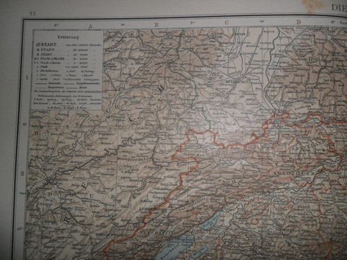 Mapa Plano 1893 Die Schweiz Suiza Lac Leman Boden See Alpen 1