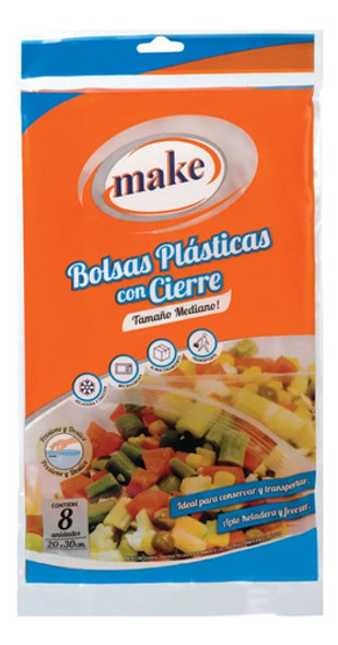 Bolsas Plasticas Herméticas Con Cierre 20x30 Cm X8 Un Make 0
