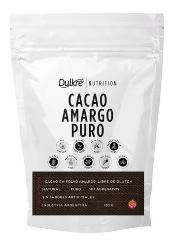 Cacao Amargo Puro 120gr Dulkre Nutrition Sin Tacc Vegano 0