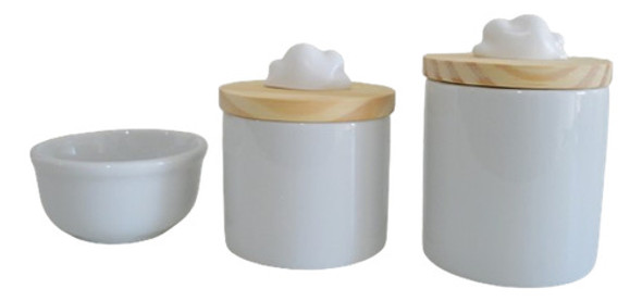 Kit Higiene Porcelana Bebê Tampa Pinus Nuvem Branca Potes 0