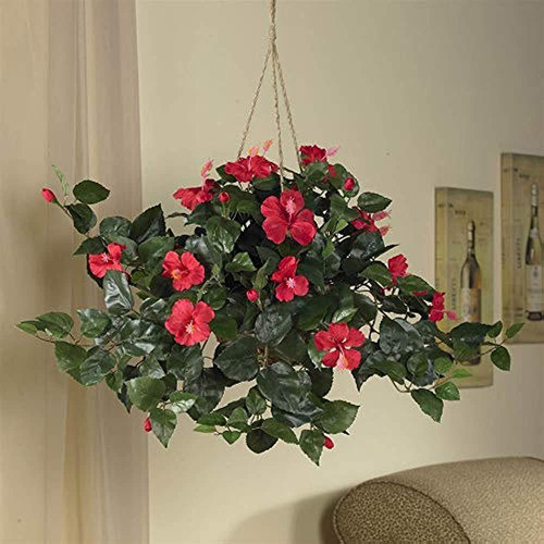 Casi Natural 6614 Hibiscus Cesta Colgante, Rojo 1