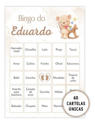 Baby Bingo Ursinho Para Chá De Bebê - 60 Cartelas Em Pdf 0