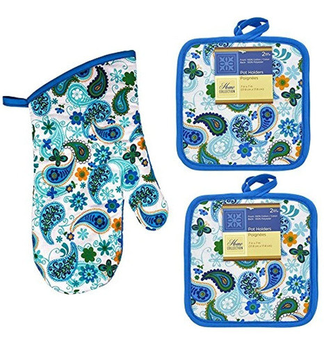 Cute Blue Paisley Oven Mitt Y Pot Holders Resistente Al Calo 0