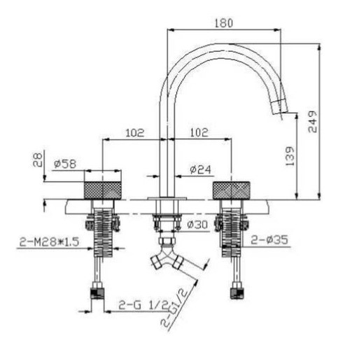 Griferia Lavatorio Bimando Con Volantes Labrados En Oro Cepi 1