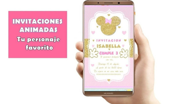 Invitación Animada Minnie Gold. Minnie Dorado Tarjeta Video 0