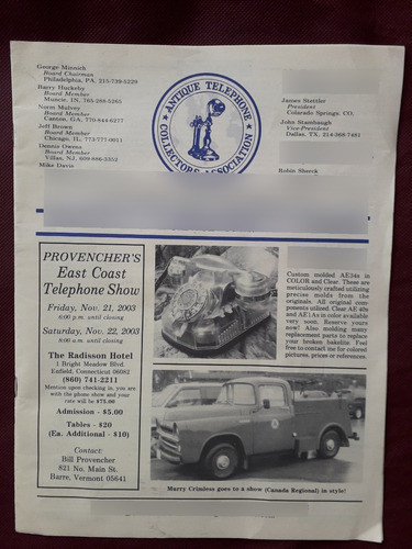 Antique Telephone Collectors Association Nov 2003 Newsletter 0