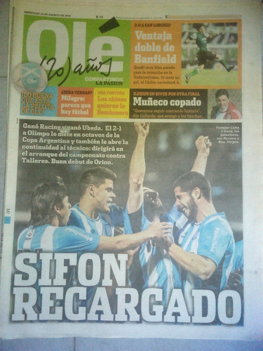 Ole 24 Agosto 2016 Racing 2 Olimpo 1 San L 2 Banfield 0 0