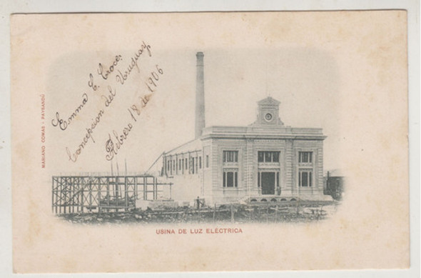 1906 Paysandu Rara Postal Usina De Luz Electrica Cursada 0
