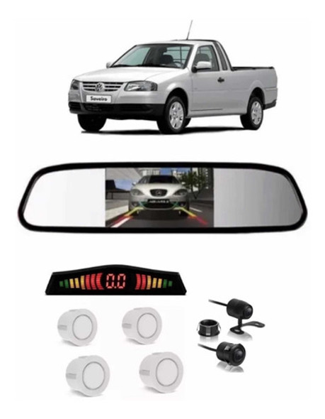 Kit Retrovisor Saveiro G3 Câmera 2x1 Sensor Ré Branco 0