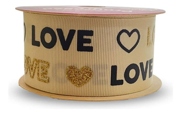 Fita De Gorgurão Decore Glitter Love Bege 38mm | 10 Metros 1 Fita De Gorgurão Decore Glitter Love Bege 38mm | 10 Metros 1