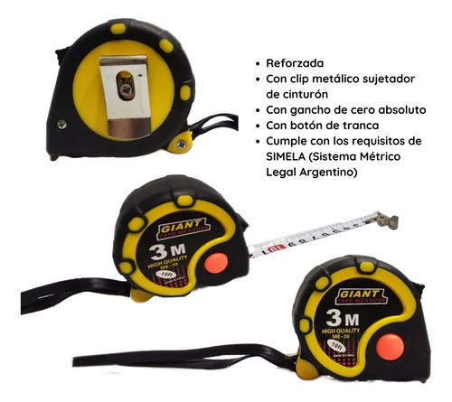 Cinta Métrica Profesional 3 Metros Giant Triple Freno 1