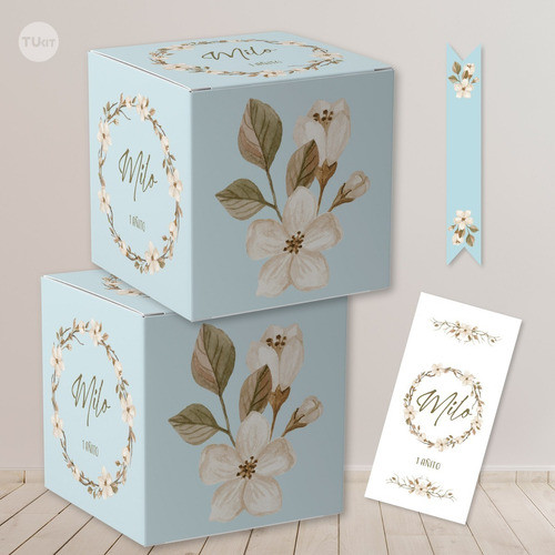 Kit Imprimible Flores Naturales Celeste Tukit 1