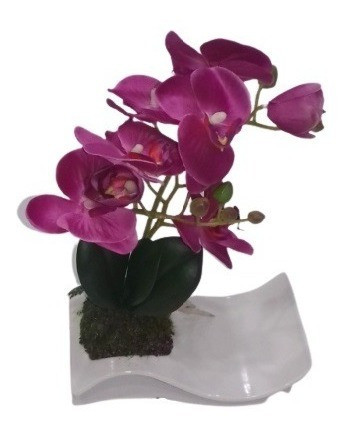 Orquidea Lila Artificial C/maceta Ceramica Onda 17x9x28 Cm 0