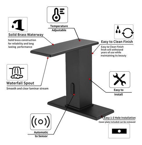 Grifo De Baño Automático Tacto Negro Con Mezclador De Temper 1