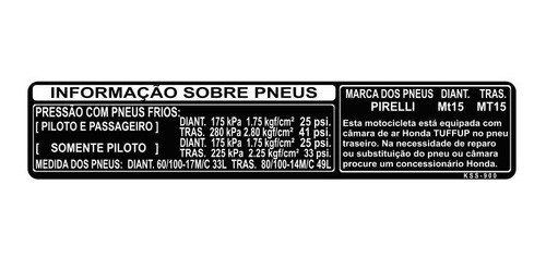 Adesivo Pressão Pneus Biz - Biz - Honda -  Frete Grátis 0