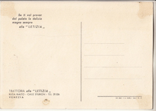 Postal Arte Bouvier De Cachard Trattoria Letizia Venezia 50s 1