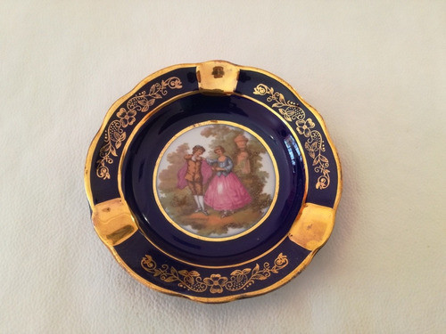 Cenicero Porcelana Limoges Azul Cobalto12 Cm De Diámetro 0