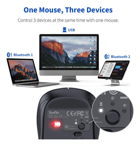 Vssoplor Ratn Bluetooth Macbook Mouse, Inalmbrico Porttil, S 1