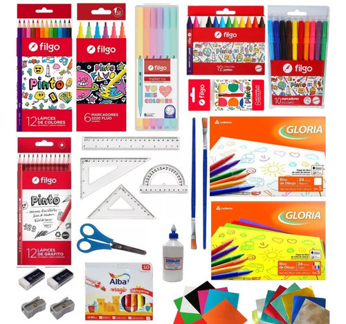 Kit Set Escolar 21 Piezas Marcadores Lapices Crayones Filgo 0