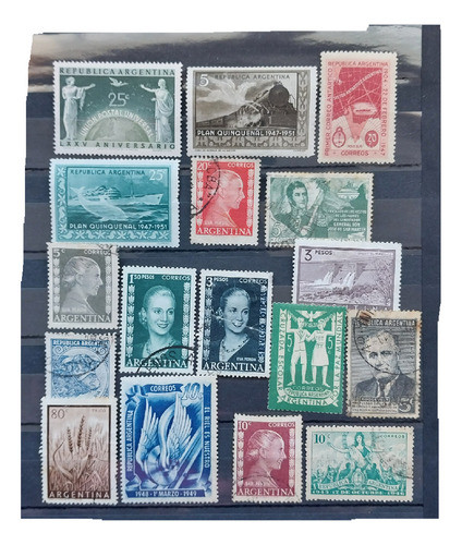 Argentina. 17 Estampillas Usadas Peronismo 1946-1955 0