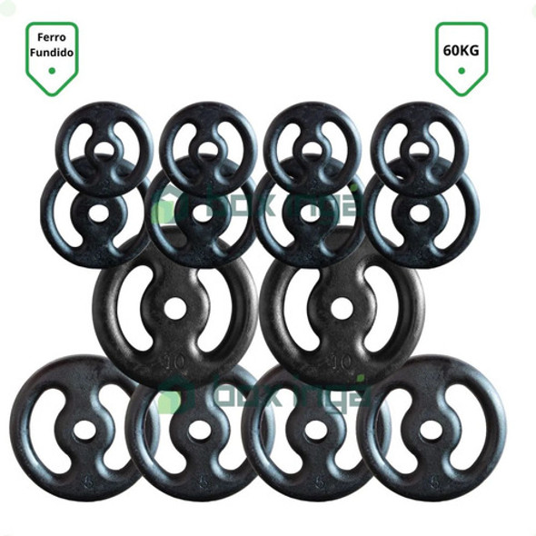 Combo Com 14 Anilhas De Ferro Fundido - 60 Kg 1