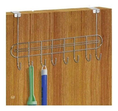 Cabide Para Porta Metal 44x24cm 8 Ganchos Cromado 1