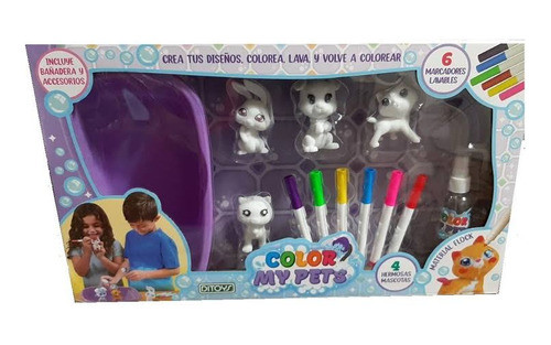 Color My Pets Set Con 4 Mascotas Para Pintar Y Lavar Ditoys 0