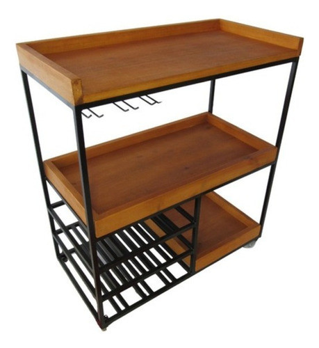 Carrinho Bar Chá Rodas Madeira Ferro Decoração Adega Gourmet 1