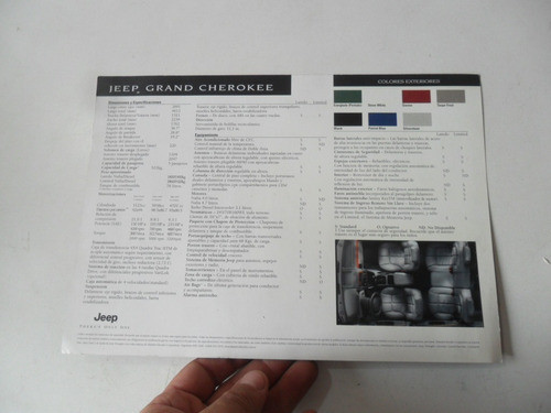 Folleto Jeep Grand Cherokee Catalogo Antiguo No Manual Auto 1