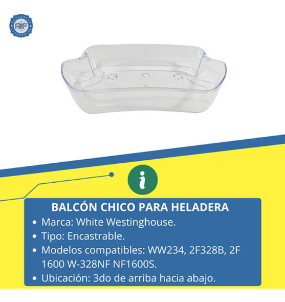 Balcon Anaquel Chico Para Heladera White Westinghouse 1