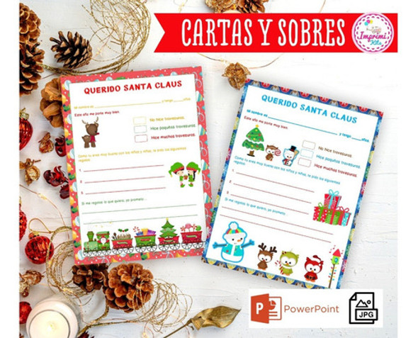 Cartas Imprimibles Papa Noel Con Sobre Kit Navidad 1