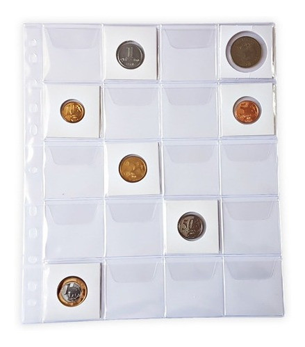 30 Plásticos Para Moedas Coin Holder Folha 20 Espaços C/ Aba 1