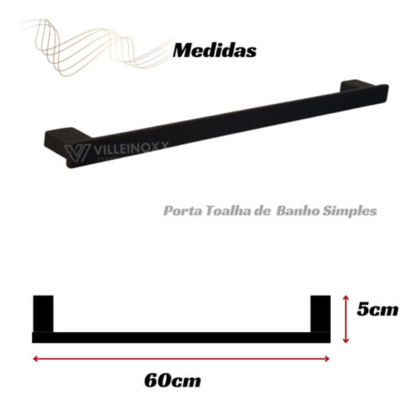 Kit Acessório Banheiro Inox Preto 4 Pçs B Simples 2 Cabides 1