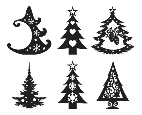Pack De Vectores Corte Laser- Arboles Navidad Con Bases 1