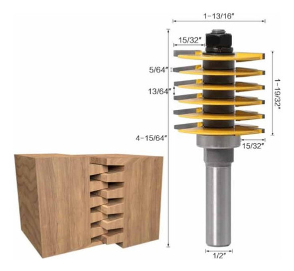 Fresa Eje 1/2  Finger Joint Ajustable 6 Dientes X 2 1 Fresa Eje 1/2  Finger Joint Ajustable 6 Dientes X 2 1