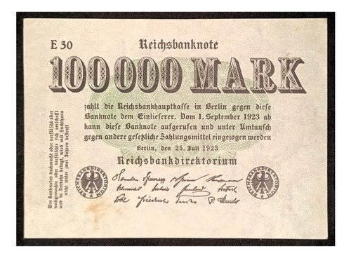 Alemania Billete 100 Mil Marcos 1923 Exc Pick 91a Fil. Estr. 0