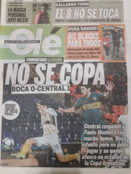 Diario Ole 28 Septiembre 2017 Boca 0 Central 1 0