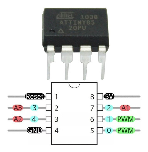 Microcontrolador Atmel Attiny85-20pu Avr 20mhz Desarrollo 1