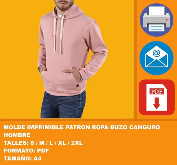 Molde Imprimible Patron Ropa Buzo Canguro Hombre Promo 2x1 1
