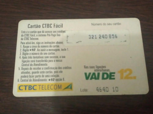 Cartão Pré Pago Raro Ctbc Fácil 70 1