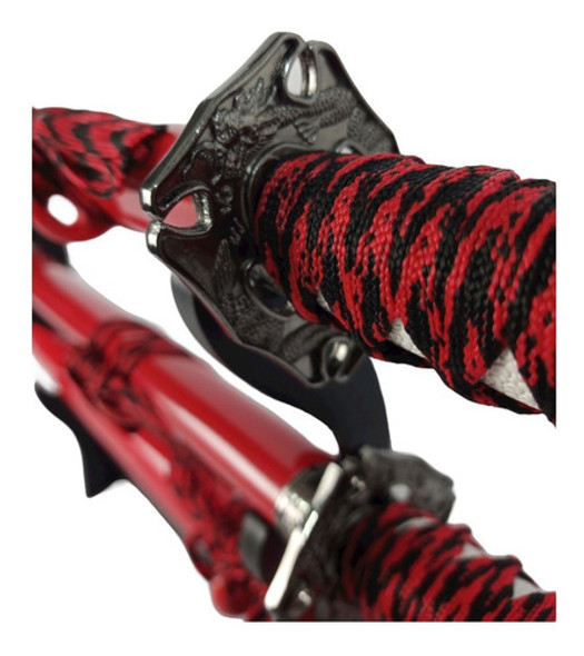 Kit 3 Espadas Katana Samurai Red Dragon Suporte De Mesa Luxo 1