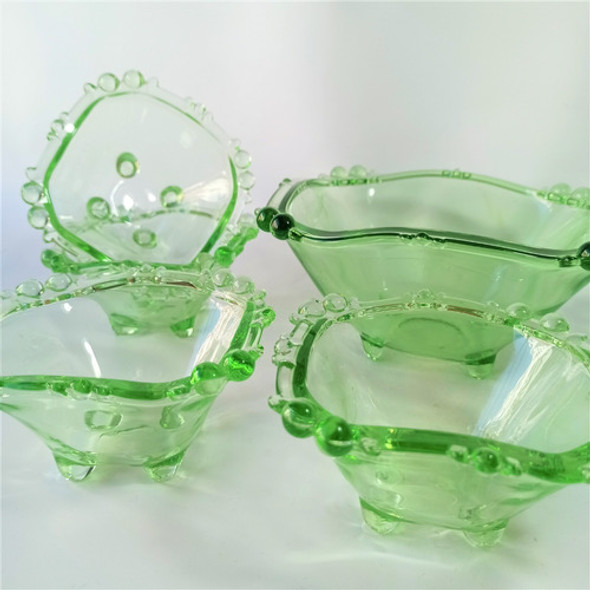 Hermoso Juego Compotera Y Bowls En Vidrio Verde Antiguo. 0