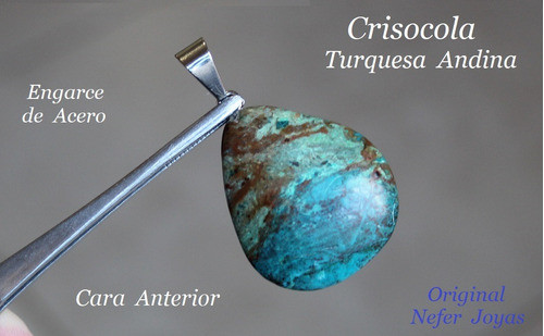 Dije Crisocola Turquesa Andina Con Engarce De Acero 316 L 1